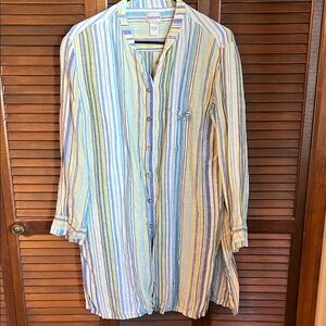 Chico's Multicolor Vertical Stripe Button Tunic